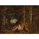 Thomas Edwin Mostyn, Figures in Forest, Oil on canvas