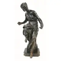Paul Aube, In great original brown patina, Large and impressive bronze sculpture of a beauty with a bird