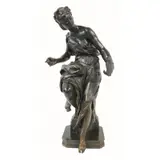 Paul Aube, In great original brown patina, Large and impressive bronze sculpture of a beauty with a bird