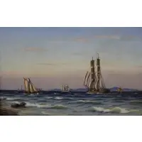 Johan Neumann, Ships at sea, Oil on canvas, signed and dated 1921