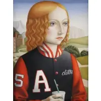 Amy Hill, Woman with drink in hand, Oil on wood panel