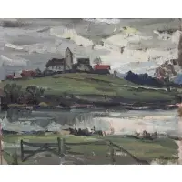 George Cherepov, Church on a hill, Oil on board, signed lr rt
