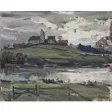 George Cherepov, Church on a hill, Oil on board, signed lr rt