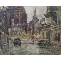 George Cherepov, Street Scene, Oil on board, signed