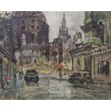 George Cherepov, Street Scene, Oil on board, signed