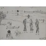 Vincent Smith, Moslem women on the beach in Dar es Salaam, Ink drawing, signed