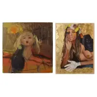 Kathryn Cunningham, Blonde Female with Purse Lips, Mixed media on board