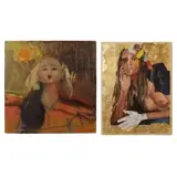 Kathryn Cunningham, Blonde Female with Purse Lips, Mixed media on board