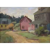 Ted, Untitled, Tihansky (1953-2019) Oil On Panel Houses in Monhegan, Maine