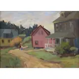 Ted, Untitled, Tihansky (1953-2019) Oil On Panel Houses in Monhegan, Maine