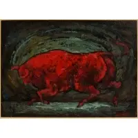 Charles Edward Burdick, A Red Bull, Oil on paper
