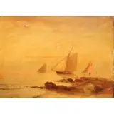 Elisa Taylor "E.T." Baker, Sloops off the Coast, Oil on artist board
