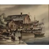 John Cuthbert Hare, Fishing Dock, Watercolor on paper