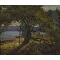 Joe Raskin, Trees by the Water's Edge, Oil on canvas