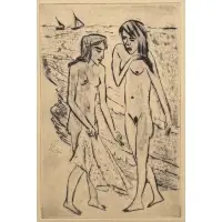Nach dem Bade (After the Bath) by Max Pechstein, Drypoint, etching on paper, sold Jul 2025