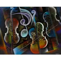 Violins by Leonardo Nierman, Acrylic on masonite, sold Jul 2025