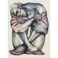 John Silk Deckard, Untitled (Crouching Man), Mixed media on paper