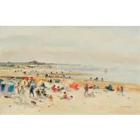 Gaston Sebire, Beach Scene, Oil on canvas Signed lower right