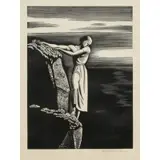 Rockwell Kent, Girl on Cliff, Woodcut engraving on paper
