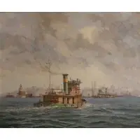 William Goadby Lawrence, Harbor Scene, Acrylic on canvas