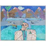 Gary Komarin, Man with Plane, Mixed media on paper