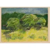 David Clyde Driskell, Three Weeping Willows, Mixed media, pastel on paper