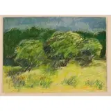 David Clyde Driskell, Three Weeping Willows, Mixed media, pastel on paper