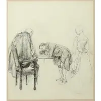 Edwin Austin Abbey, Scene from She Stoops to Conquer by Oliver Goldsmith, Pen and ink with graphite on paper