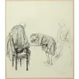 Edwin Austin Abbey, Scene from She Stoops to Conquer by Oliver Goldsmith, Pen and ink with graphite on paper