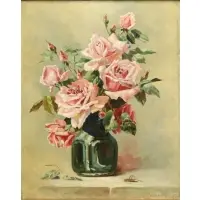 J. Helka, A Vase of Roses with a Cricket, Oil on canvas