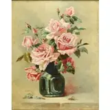 J. Helka, A Vase of Roses with a Cricket, Oil on canvas