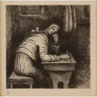 Henry Moore, Girl Doing Homework IV, 1974, Etching and aquatint