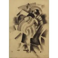 Richard Ziegler, Two Girls with Cape, Pastel and grease pencil on thin transparent paper