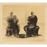 Henry Moore, Two Women Bathing Children II, Colored lithograph