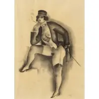 Richard Ziegler, Woman Smoking, Pastel and grease pencil on thin transparent paper