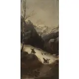 Josef Köpf, Mountainous Landscape with a Flock of Tetrao Grouse, Oil on canvas