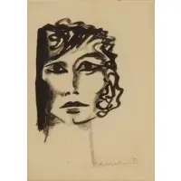 Di Cavalcanti, Head of Woman, Watercolor on paper