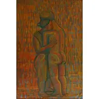 Samson John, Embracing Couple, 2015, Acrylic on canvas laid to foam board