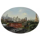 Wade Miller, Brooklyn, View from Roof, 1991, Oil on board , Verso: Signed, titled, and dated on board