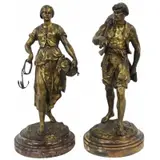 Émile Louis Picault, Untitled, MAREYEUSE & Fisherman , 2 large gilt bronze sculptures on marble bases