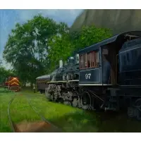 G. Davis Lang, Diesel vs Steam, Acrylic on masonite