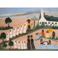 Clementine Hunter, Baptism, Oil on board