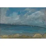 J B Priestley, Coastal Scene with Sailboats, 1967, Gouache on paper