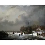 Ludwig Casimir Le Sierich, Figures Skating on a Canal, Oil on canvas