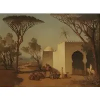 Henrik August Ankarcrona, Orientalist Scene with Camels at Rest, Oil on panel