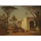 Henrik August Ankarcrona, Orientalist Scene with Camels at Rest, Oil on panel