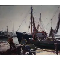 Emile Gruppé, Mending the Nets, Oil on canvas
