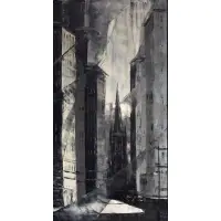 Robert Lebron, City Street Scene with Church, Oil on canvas