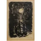 Oswaldo Goeldi, A Couple in a Boat Under the Moon Light, Woodcut on Japanese paper