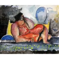 Juan Carlos Breceda, Woman Reclining on a Lounge, 1991, Mixed Media, watercolor, graphite on paper